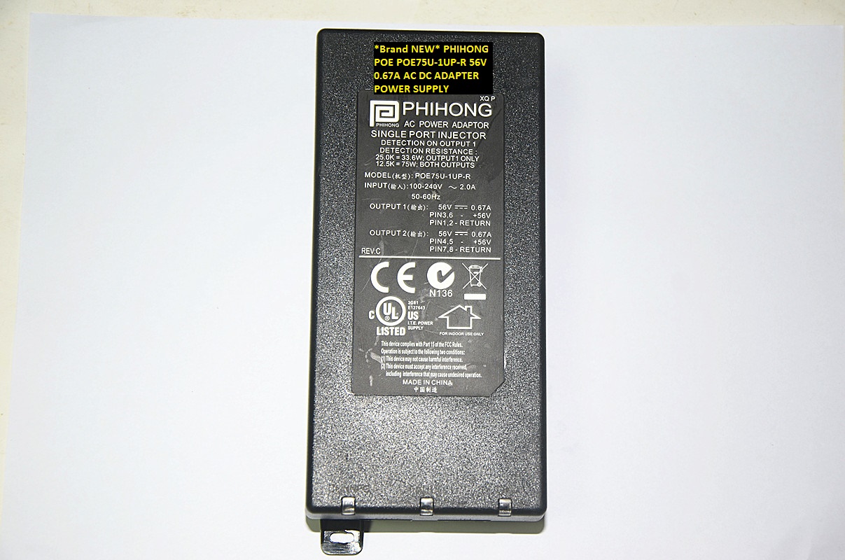 *Brand NEW* 56V 0.67A AC DC ADAPTER PHIHONG POE POE75U-1UP-R POWER SUPPLY
